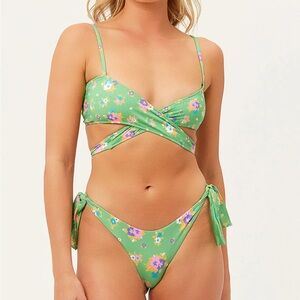 Frankie's Bikinis Green Floral Wrap Bikini